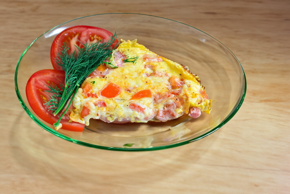 Ham and Cheese Omelette in a Frying Pan