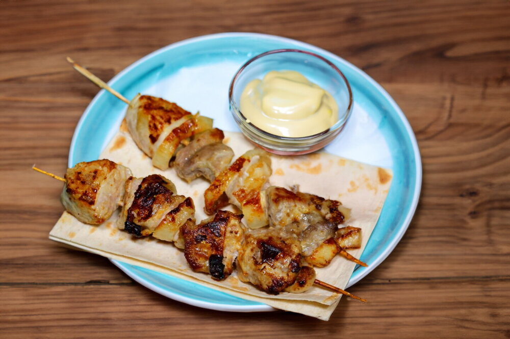 Oven-Baked Pork Skewers in Mayonnaise Marinade
