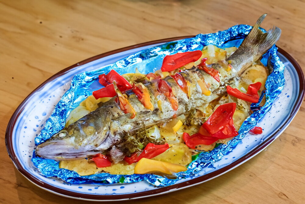 Whole Pike Perch Baked in Foil in the Oven
