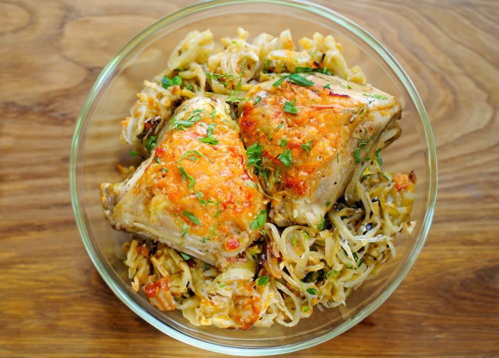 Fried Chicken Thighs in a Skillet