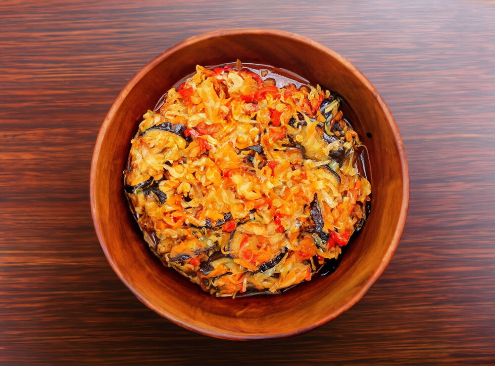 Stewed Eggplant, Cabbage, and Bell Pepper