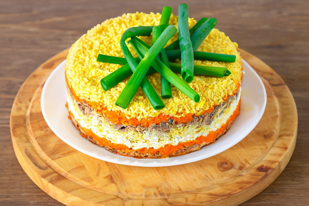 Fish Salad “Mimosa” with Carrots and Cheese
