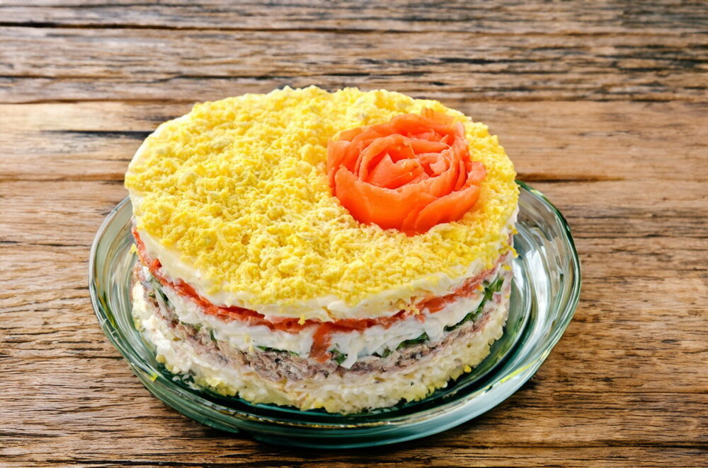 Mimosa Salad with Canned Fish and Rice