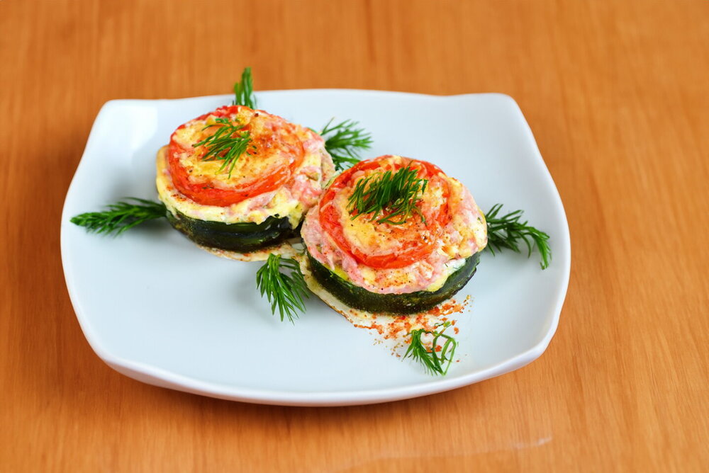 Baked Zucchini with Sausage, Cheese, and Tomatoes