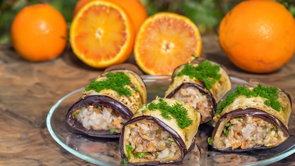 Eggplant Rolls with Cheese, Ground Meat, and Garlic