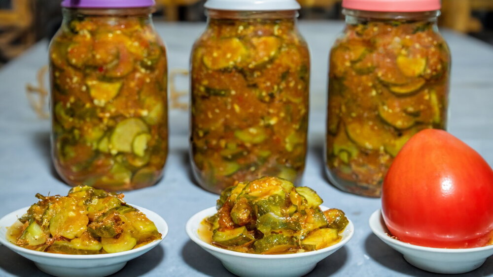 Georgian-Style Cucumber and Tomato Salad for Winter