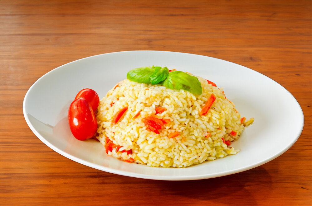 Meatless Pilaf with Vegetables, Carrots, and Onions in a Pan