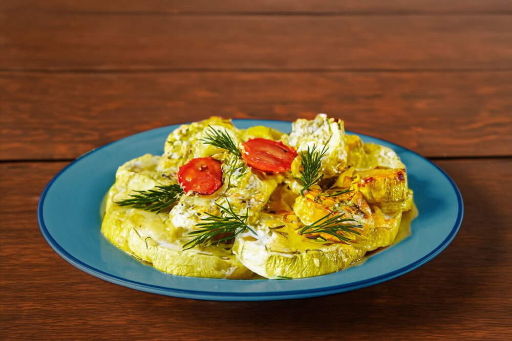 Zucchini in Sour Cream with Cheese (Baked in the Oven)