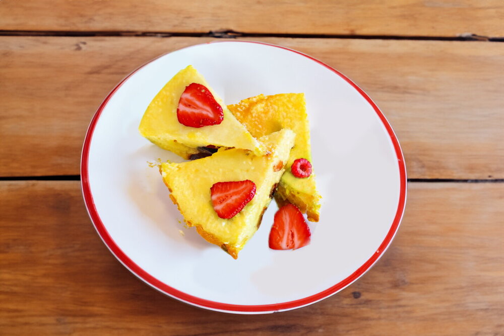 Cottage Cheese Casserole in a Skillet on the Stove