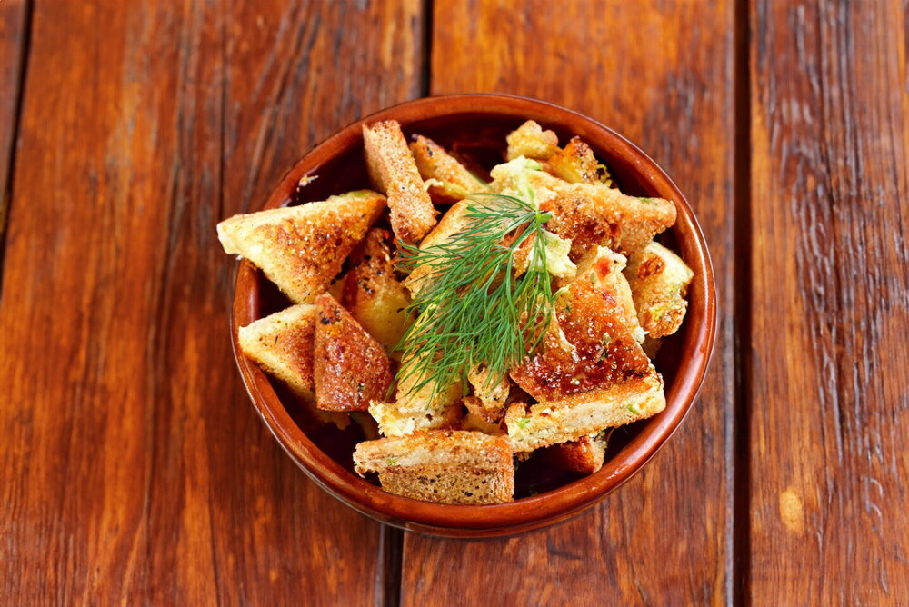 Garlic Croutons in a Skillet