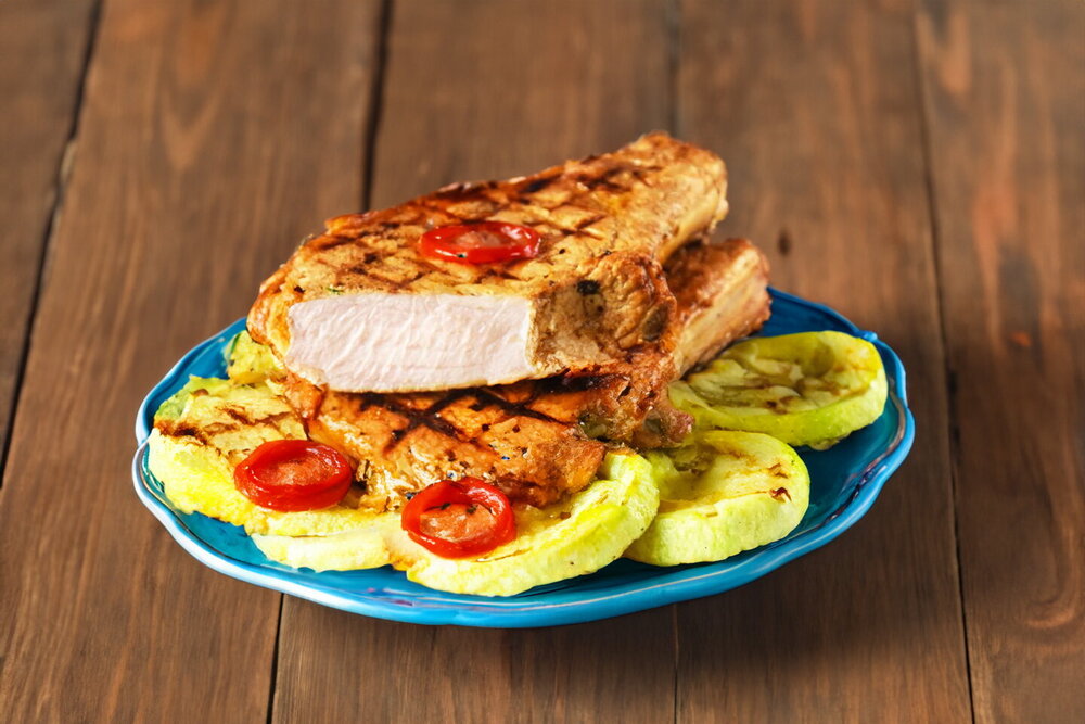 Pork Loin Chops on the Bone in a Skillet