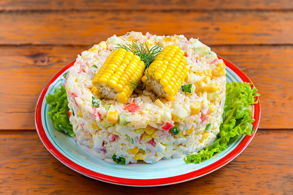 Crab Stick Salad with Rice and Corn