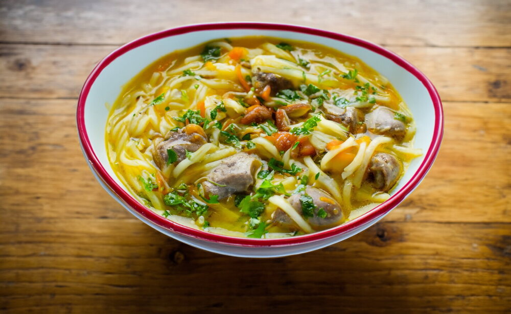 Chicken Heart Soup with Noodles and Potatoes