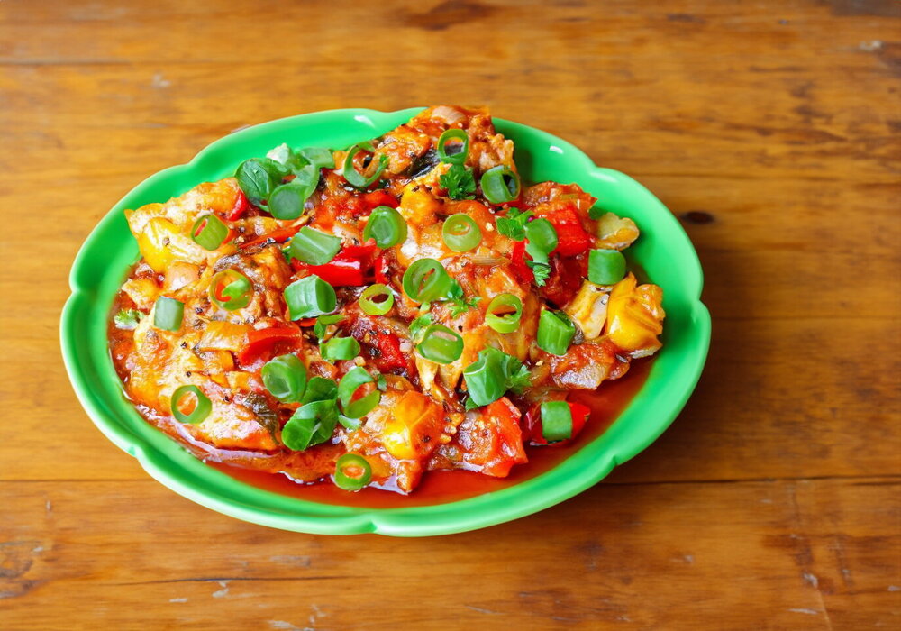 Georgian Chicken Chakhokhbili in a Cauldron over Fire