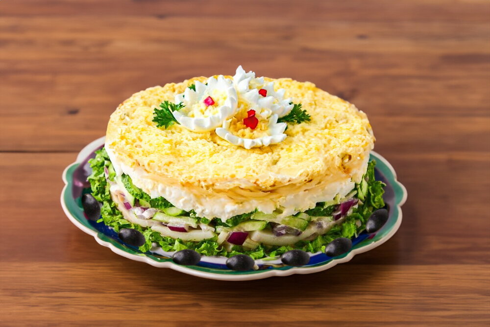 Squid Salad with Cheese, Eggs, and Cucumber