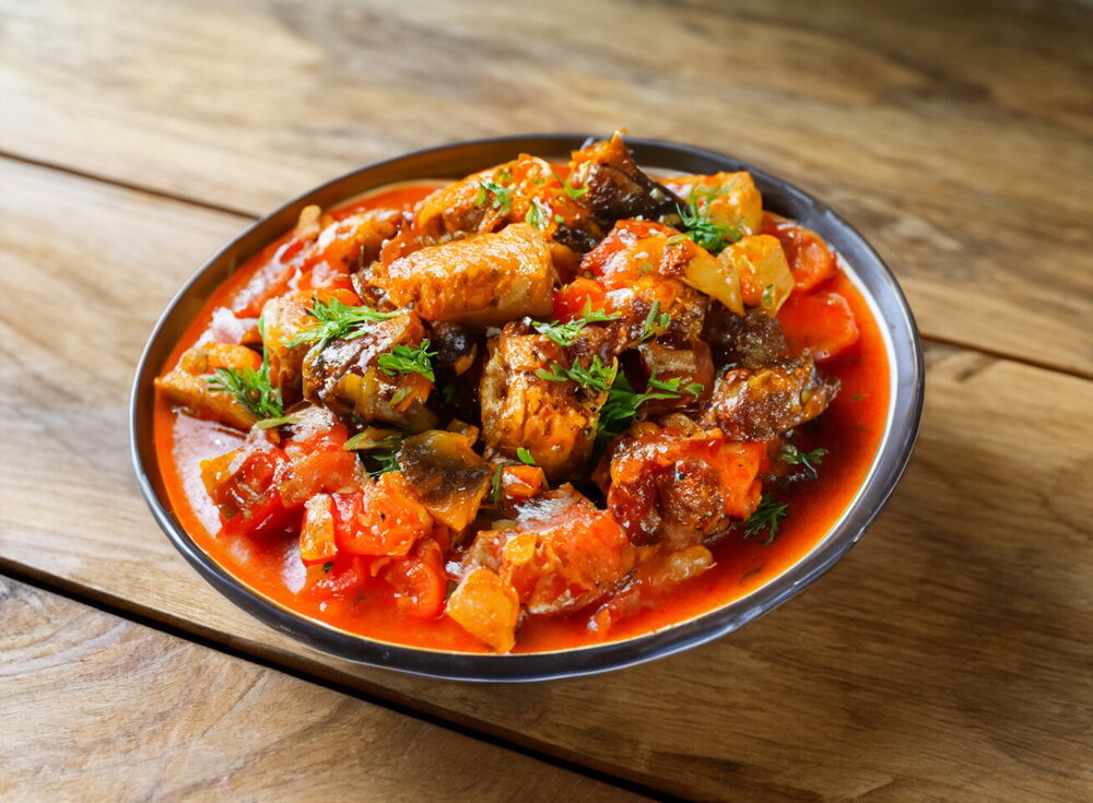 Pork with Eggplants in a Frying Pan