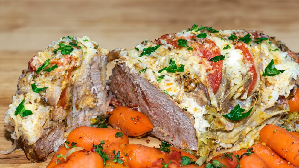 Stuffed Pork Baked in Cabbage Leaves in Foil