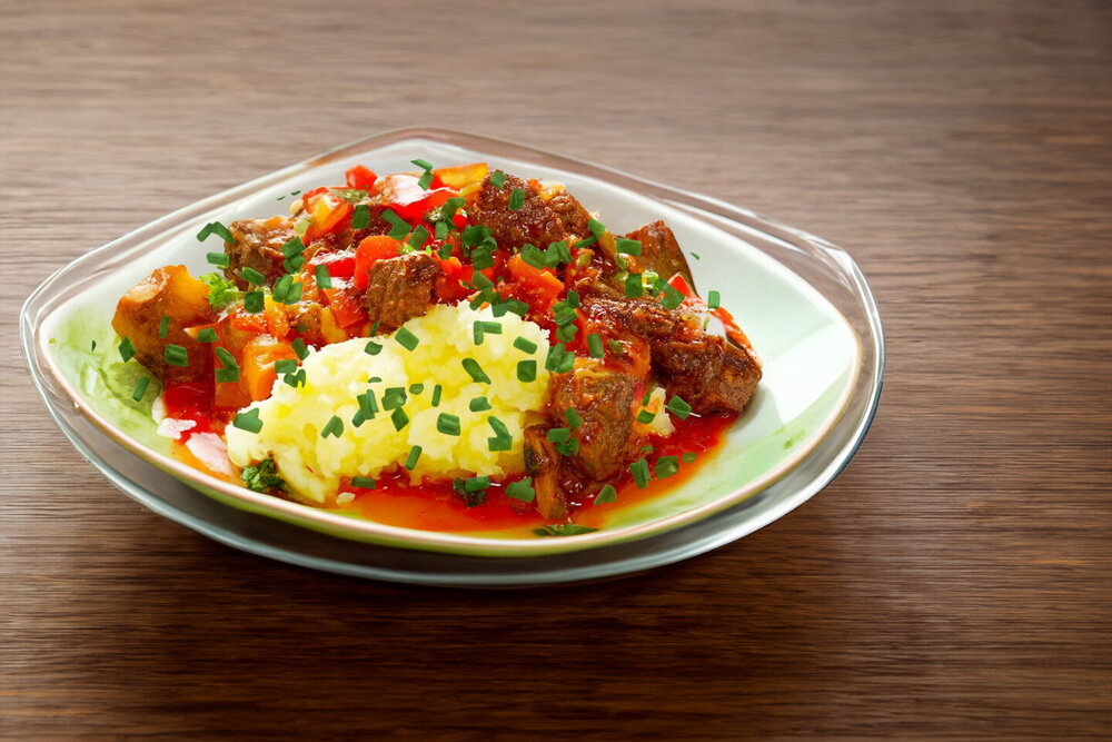 Meat with Green Beans in a Skillet