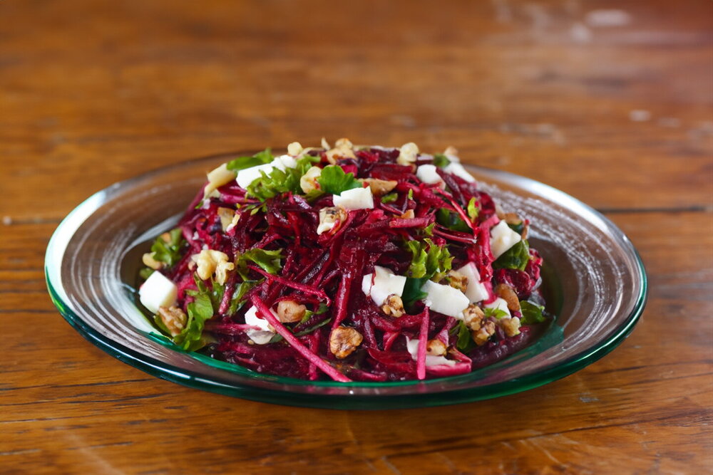 Raw Beet Salad with Cheese and Pear
