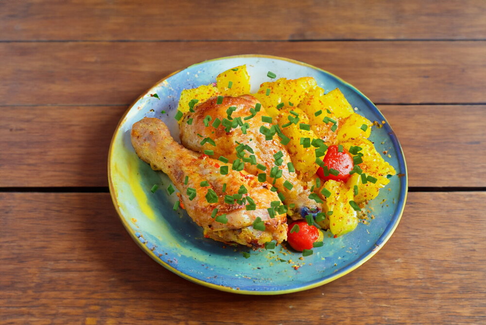 Chicken Drumsticks with Potatoes in the Oven with Mayonnaise