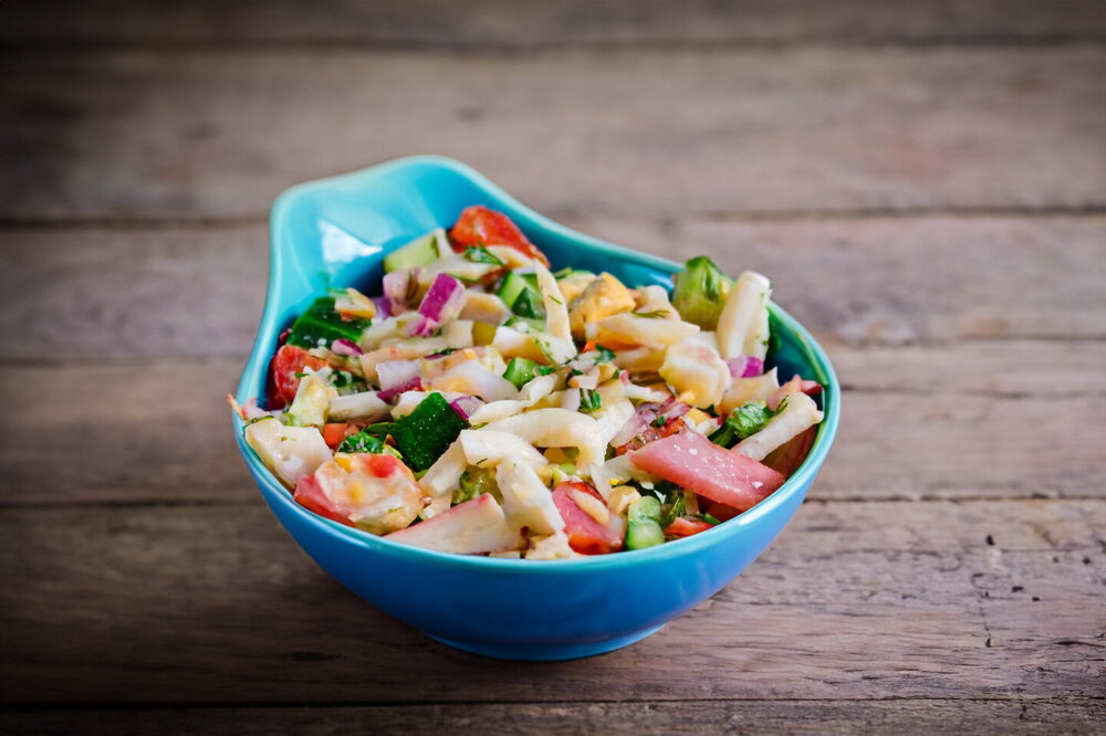 Canned Squid Salad with Cucumber and Egg