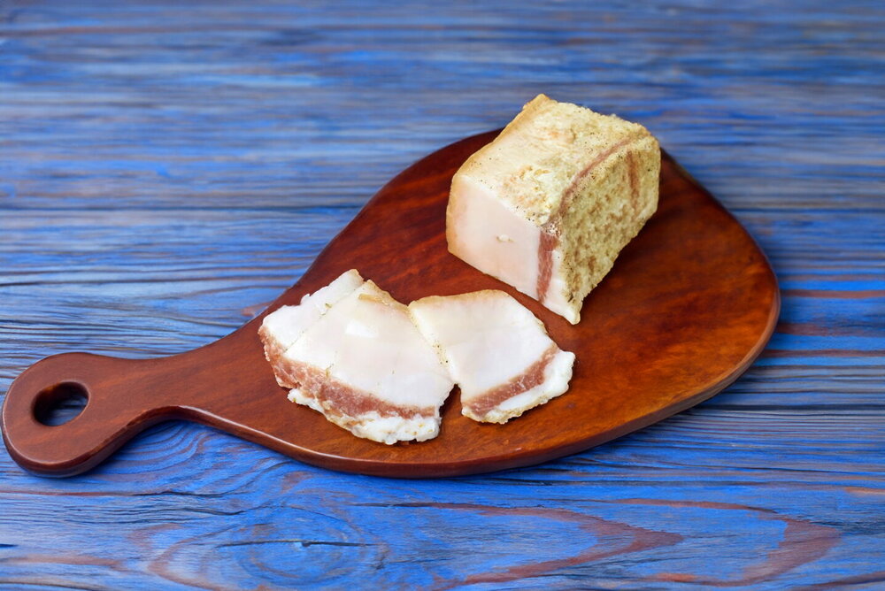 Salt-Cured Pork Fat with Pepper and Garlic