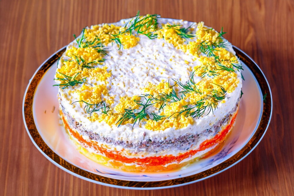 Classic Mimosa Salad with Canned Fish and Potatoes