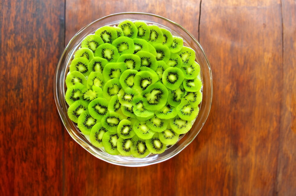 Black Sesame Tart with Coconut Panna Cotta and Kiwi