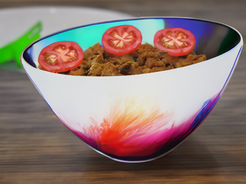 Salad with sprats in tomato sauce with ketchup and croutons