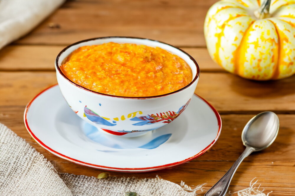 Corn Porridge with Pumpkin in Milk