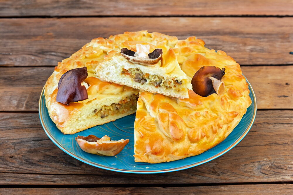 Cabbage and Mushroom Pie in the Oven