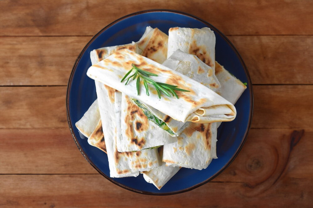 Lavash with Cheese and Herbs in a Skillet