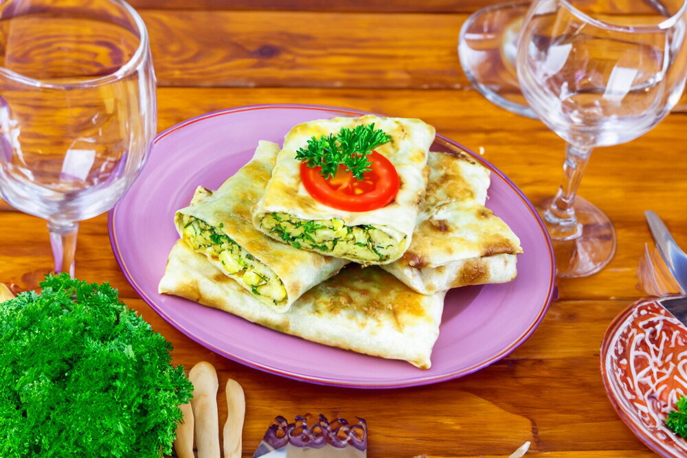 Lavash with Egg and Herbs in a Skillet