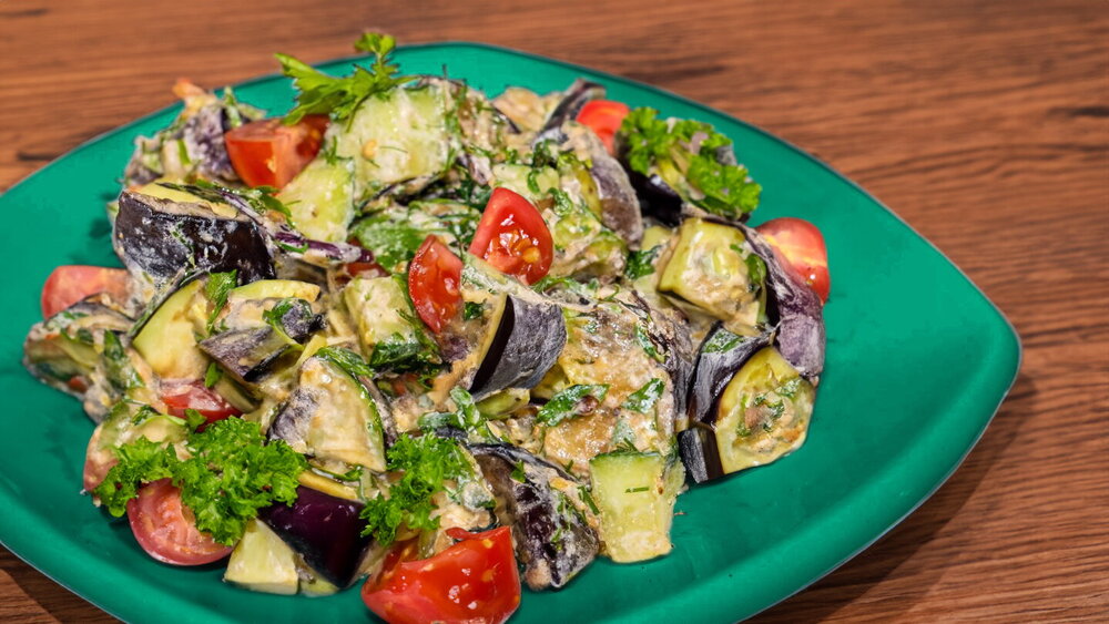 Eggplant Salad with Garlic and Tomatoes