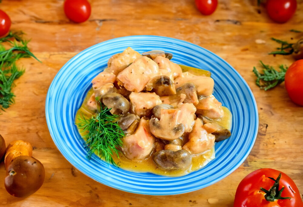Chicken Breast Gravy with Flour and Mushrooms