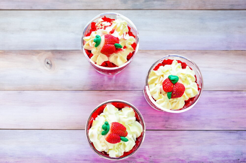 Red Velvet Trifles in Cups with Cream Cheese Frosting