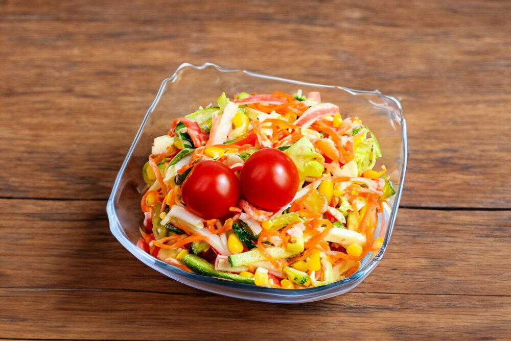 Salad with Korean-Style Carrots and Crab Sticks