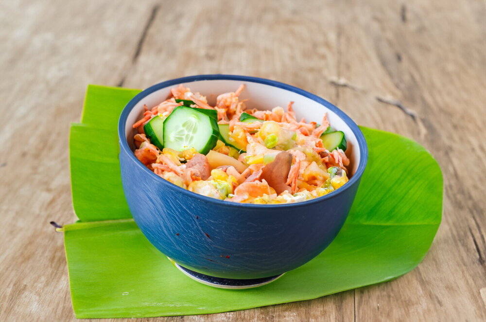 Smoked Chicken Salad with Korean Carrots and Corn