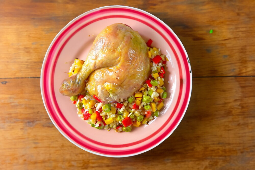 Whole Chicken with Rice and Vegetables in an Oven Bag