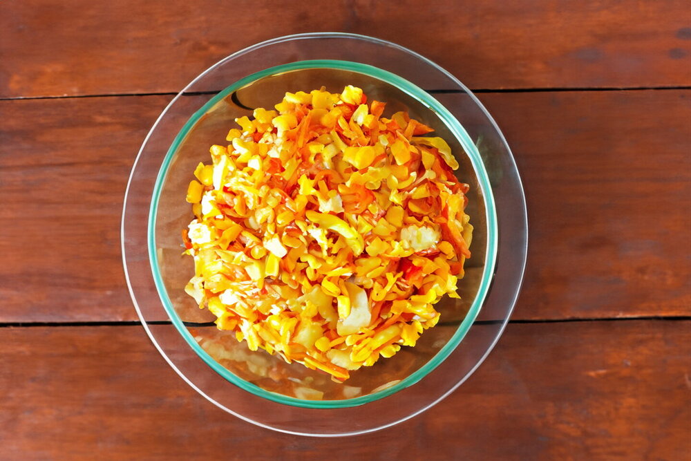 Salad with Braided Cheese and Korean Carrots
