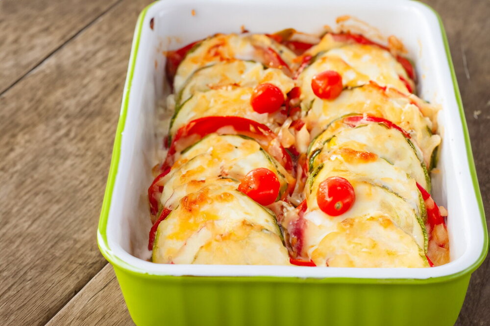 Baked Zucchini with Tomatoes and Cheese in the Oven