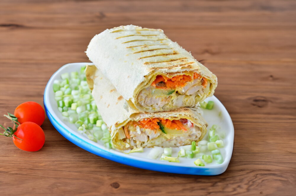 Homemade Cheese Shawarma in Lavash (Pan-Grilled)