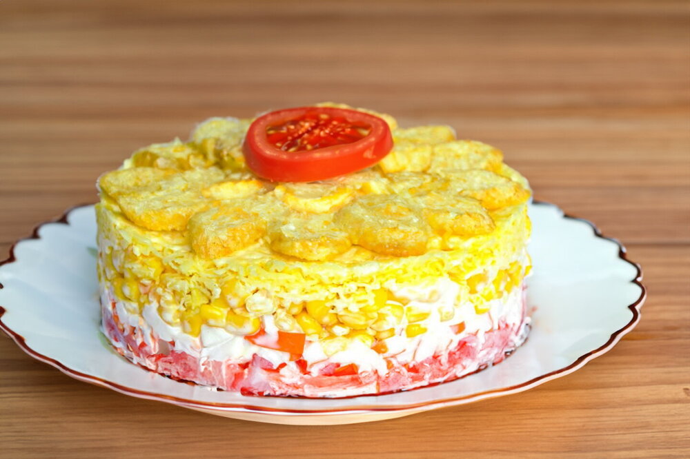 Corrida Salad with Crab Sticks, Corn, and Tomatoes