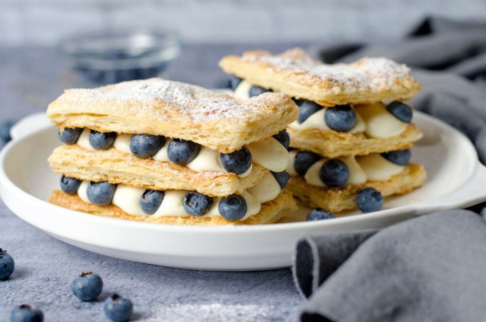 Blueberry and lemon millefeuille