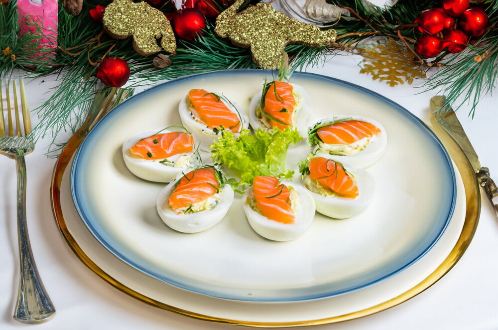Deviled Eggs with Red Fish