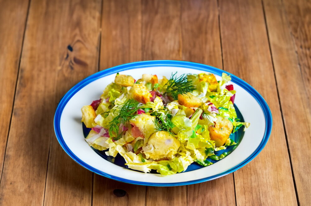 Chinese Cabbage Salad with Croutons