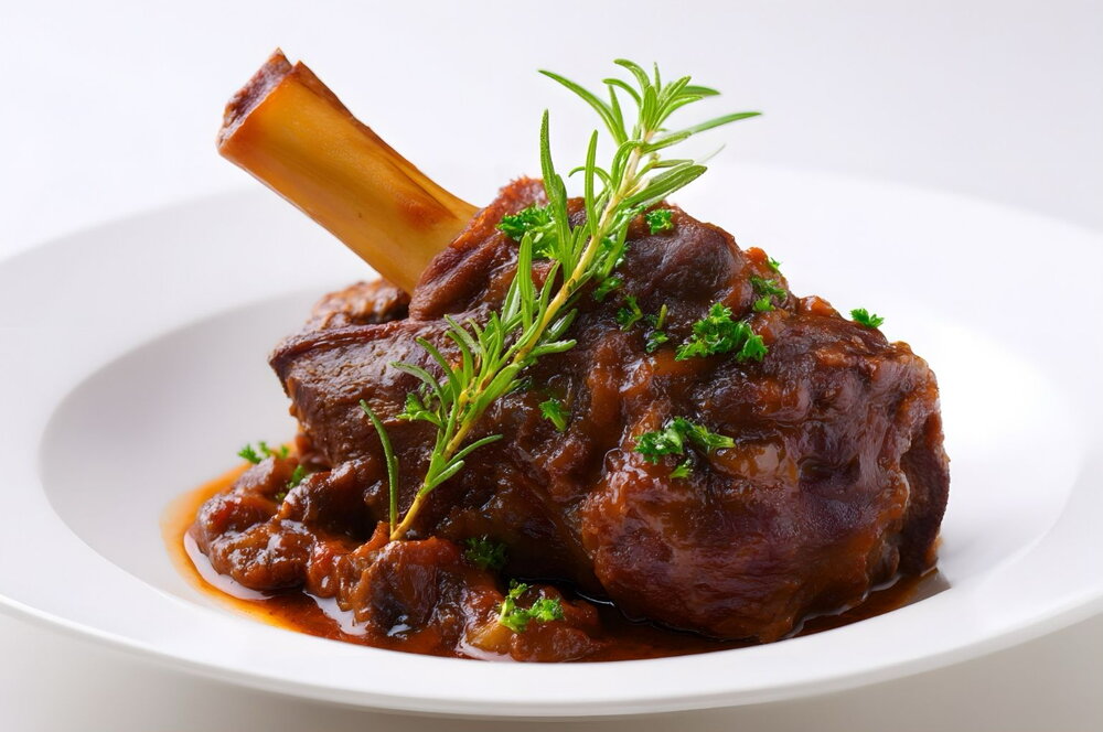 Braised lamb shoulder with bay and beans