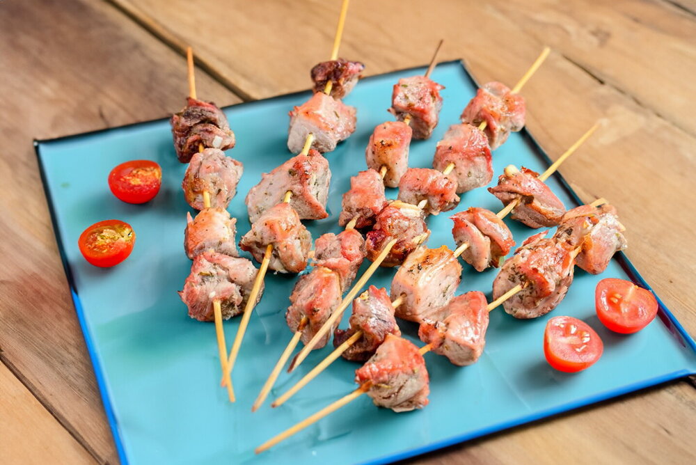 Pork Shashlik on a Baking Sheet in the Oven