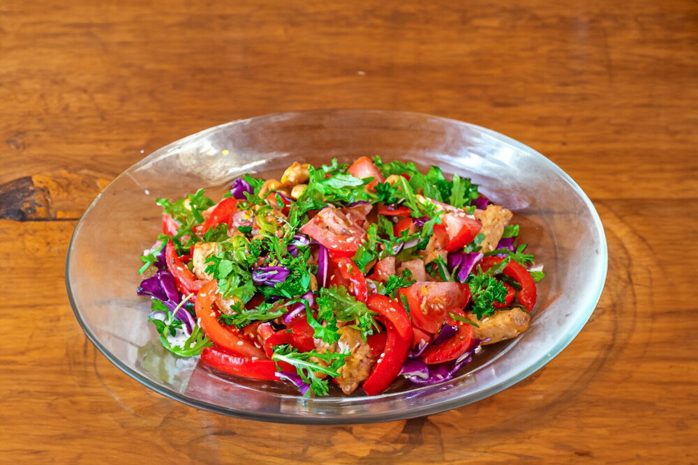 Warm Salad with Chicken, Peppers, and Tomatoes