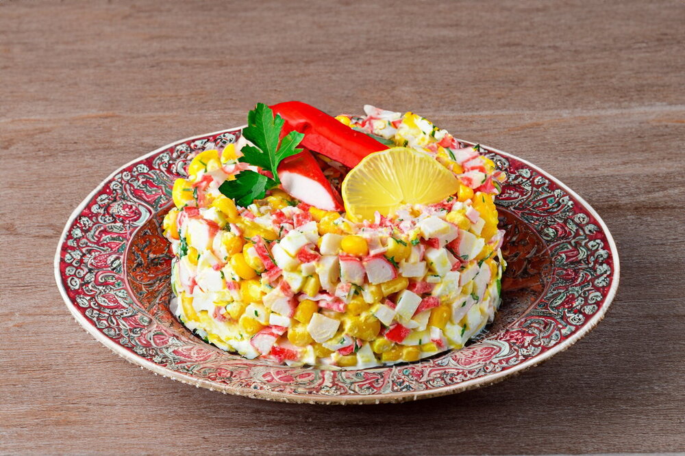 Crab Stick Salad with Corn and Egg